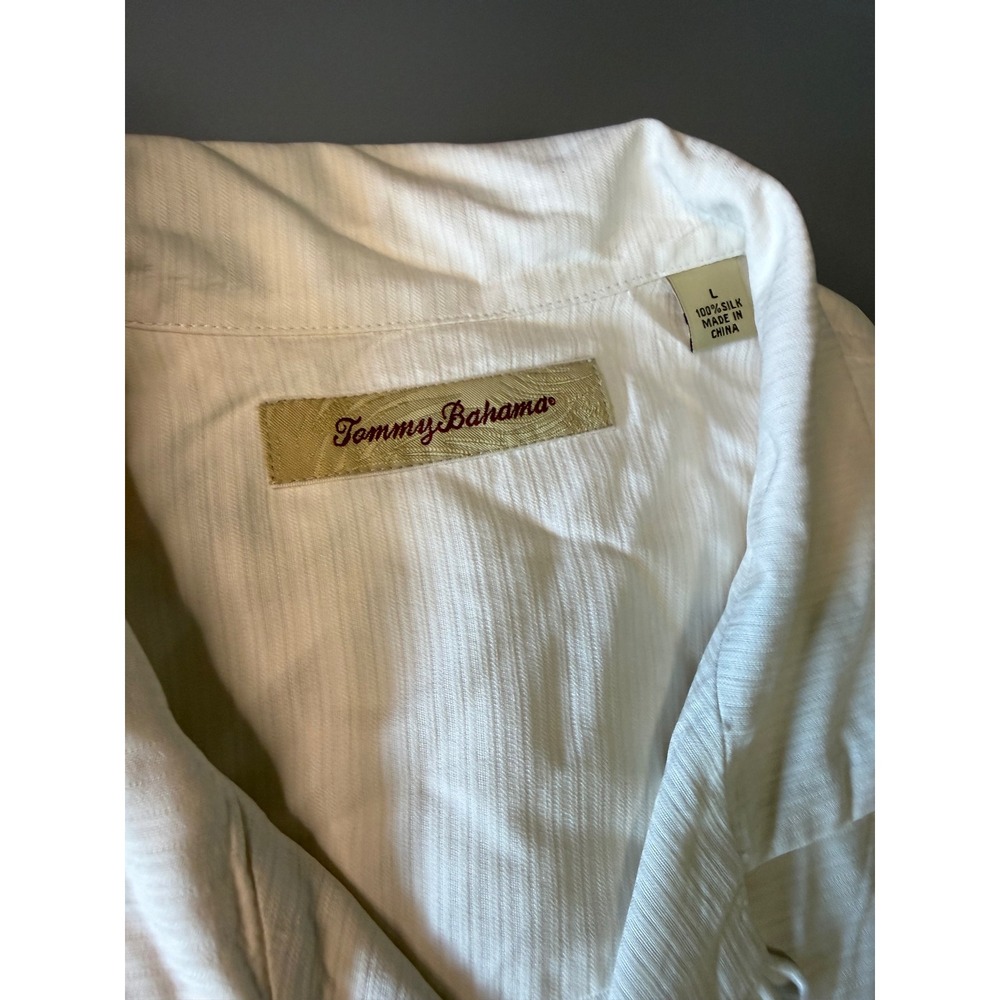 Tommy Bahama Mens Large Silk Short Sleeve Button Down Camp Shirt Off White